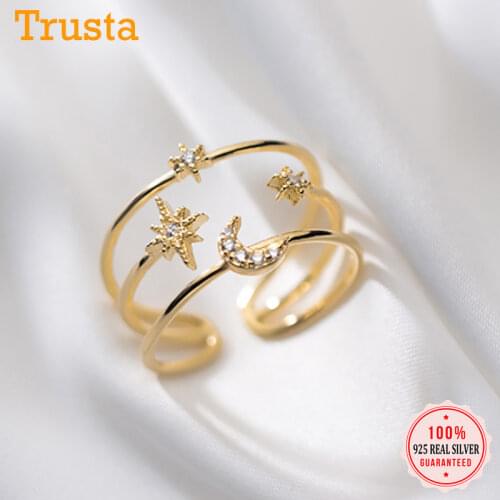 Trustdavis Real 925 Sterling Silver 3 Layer Star Moon Dazzling CZ Adjustable Rings For Women Wedding Party S925 Jewelry DA1510