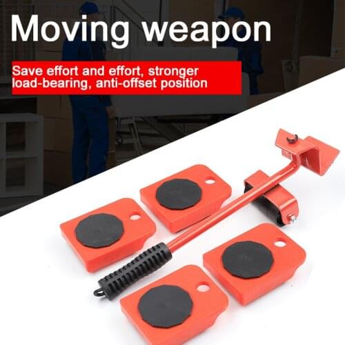 FINDAMAZE 5 Pcs Set Furniture Mover Set Furniture Mover Tool Transport Lifter Heavy Stuffs Moving Wheel Roller Bar Hand Tools