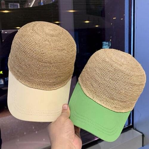 Fashion Sun Hats Women Handmade Raffia Straw Hat Hip Hop Baseball Cap Bow Tie Adjustable Casual Women Visors Snapback Casquette