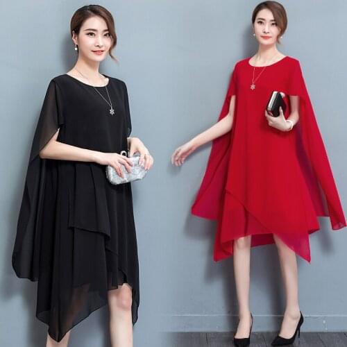 Summer New Dresses 2020 Fashion Women Casual Loose Plus Size Elegant Dress Long Sleeve Irregular Chiffon Dress Plus Size 4XL5XL