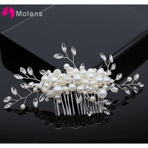 Molans Silver Color Pearl Crystal Wedding Hair Combs Hair Accessories for Bridal Headpiece Women Bride Hair ornaments Jewelry