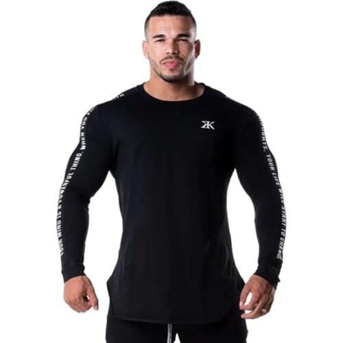 Men Bodybuilding Long sleeve t shirt Man Casual Fashion Print Slim T-Shirt Male Gyms Fitness Workout Tees Tops Jogger Clothing