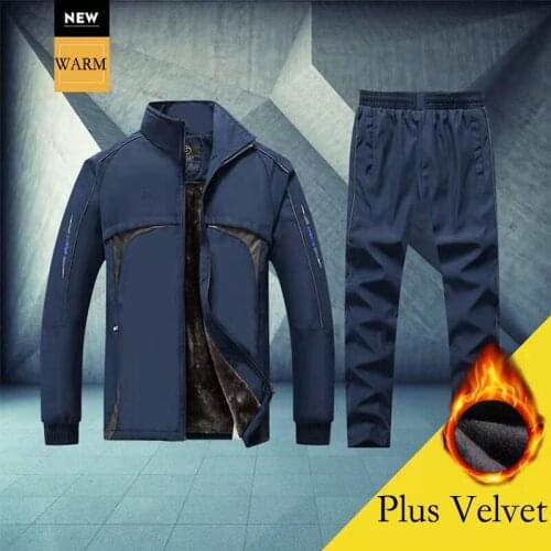 2021 Fashion Winter Inner Fleece Hoodies Men New Hooded Warm Sweatshirts Thicken Tracksuit 2PC Jacket+Pant Men Cotton Sweatsuit