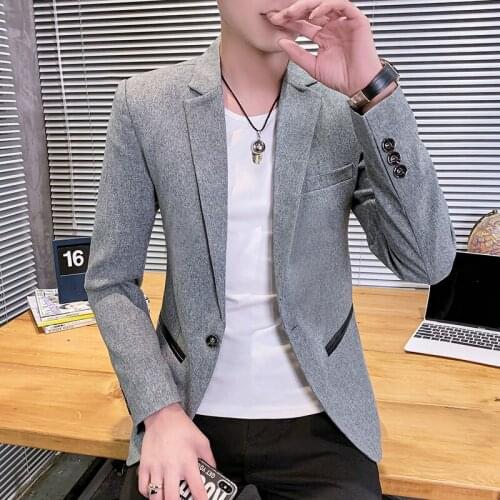 Suit mens casual suit jacket 2021 spring and autumn Korean version of the trend of self-cultivation handsome black professional