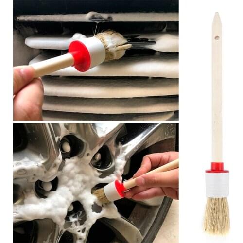 Soft Car Detailing Wheel Wood Handle Brushes For Cleaning Dash Trim Seats Handy Car Cleaning Tool For SUV 1pc Auto Accessories