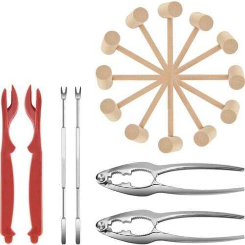 Seafood Tools Set,Lobster Crab Mallets,Lobster Shellers,Crab Crackers and Tools,Mini Wood Hammer for Shellfish Seafood