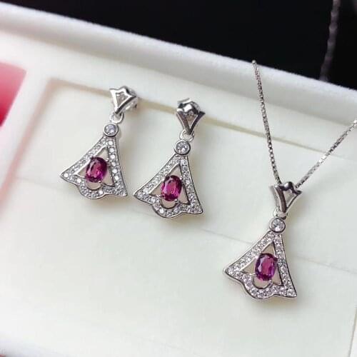 Mozambique garnet stud earrings and necklace jewelry set 925 sterling silver shinning natural gem lucky birthstone party gift