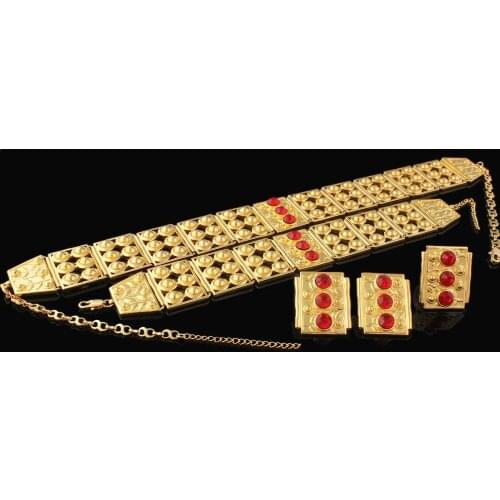 New Trendy Chocker Ethiopian Jewelry Sets Golded Bangle Ring Necklace earrings African Jewelry Sets