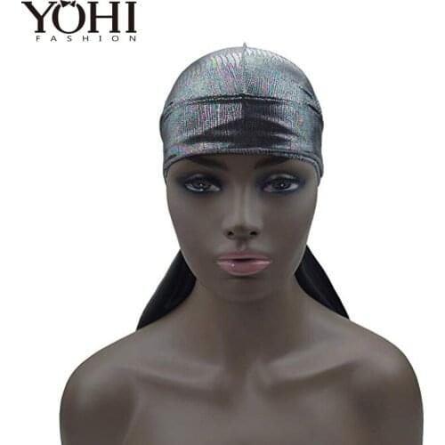 New fashion Shiny Durags Turban Bandanas Headwear Men Silk DuRag Doo Rag chemo cap Pirate Hat hair accessories