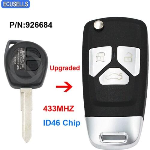 Upgraded Folding Flip Remote Key Fob 433MHz ID46 Chip for Suzuki Swift Grand Vitara Before 2008 PN: 926684 with HU87 Uncut Blade