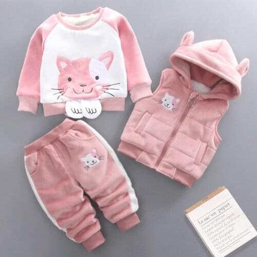 Winter Autumn Toddler Boys Clothes Top+Vest +Pants 3Pcs Autumn Spring Sport Suits Warm Infant Set Kids For Girl Clothes Children