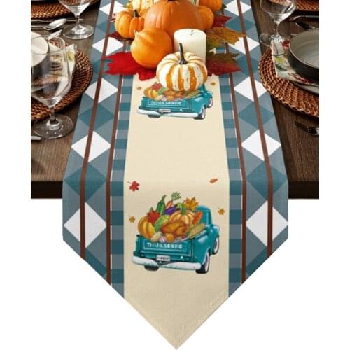 Autumn Farm Truck Plaid Pumpkin Table Runners Home Dining Coffee Table Decor Table Cloth Wedding Decoration Table Cover