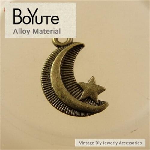 BoYuTe (100 Pieces/Lot) 16*10MM Vintage Korea Jewelry Accessories Parts Materials Antique Bronze Plated Moon Pendant Wholesale