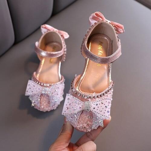 Girl Sandals Kids Bling Bowknot Princess Shoes Sequins Sandals Fashion New Summer Children Shoes Little Girls Infant E451