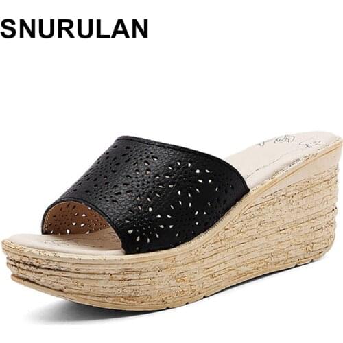 SNURULANBohemia Summer Casual Womens Flat Platform Sandals Hollow out Wedges Beach Sandals Shoes Woman Height IncreasingE387