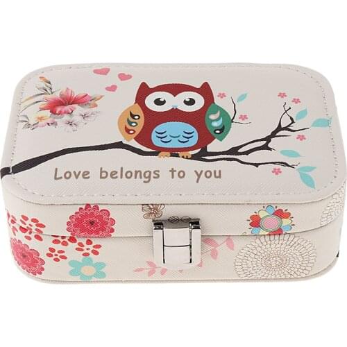 PU Leather Jewelry Box Women Girls Jewelry Organizer Mini Travel Case Beige