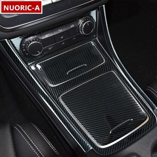 Carbon Fiber Style Center Console Frame Gear Shift Water Cup Panel Cover Trim For Mercedes Benz CLA C117 GLA X156 A Class