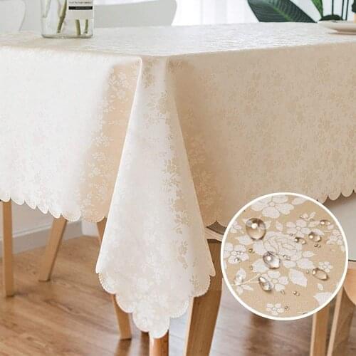 GENNISSY Vinyl Tablecloth with Flannel Backing 52x70 Inch Waterproof Oilproof Table Cloth for Rectangle Tables,Beige Wipeable