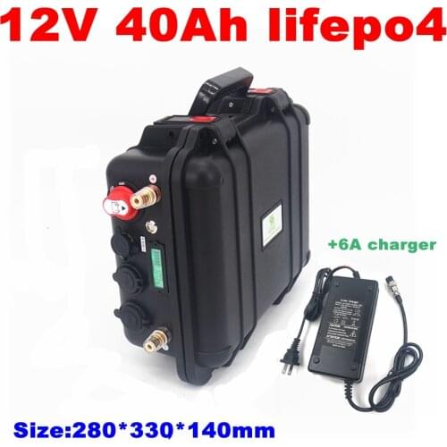 Waterproof 12.8v 12v 40ah lifepo4 battery no 50Ah USB port for caravan camping market UPS backup power fishing + 6A charger
