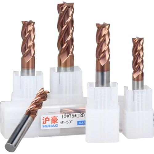 Tungsten Steel Coat Carbide Flat Base End Mills Tap CNC 4 Flutes Cone Bits HRC50 Solid Carbide Huhao 4791