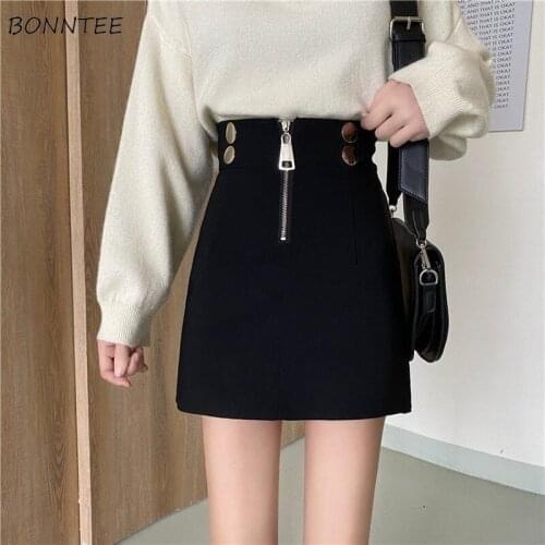 Women Skirts Solid Zipper Mini Buttocks Designer Party Harajuku Slim Fashion Black Streetwear Cool Girls Females Summer Popular