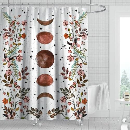 Cilected INS Moon Flower Print Shower Curtain Waterproof And Mildewproof Bathroom Partition Curtain Home Decor Window Curtain