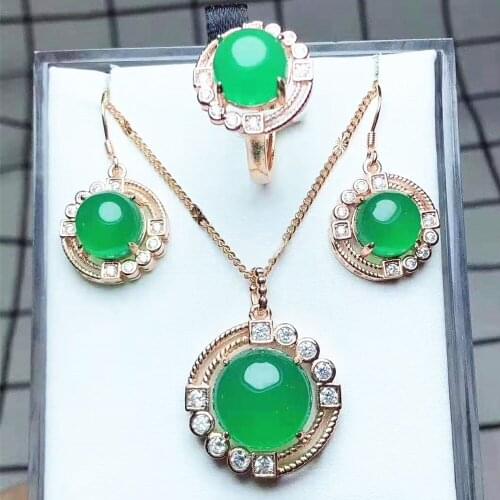 Jadery Charm Classic 925 Sterling Silver Jewelry sets For Women Natural Jade Necklace/Earrings/Ring Jewelry Black Friday Deals