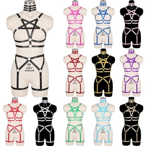 Goth Bdsm Womens Underwear Erotic Lingerie Women Harness Bra Gothic Hollow Out Sexy Body Harness Elastic Garter Party Rave Wear