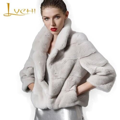 LVCHI Women Winter Real Fur 2019 Three Quarter Mink Coat Female Thick Natural Mandarin Collar Fur Causal Loss Slim Women Coat