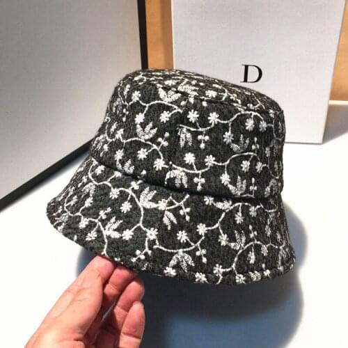 Winter flower embroidery basin cap New women thick warm cotton Bucket hat fisherman hats gorros KDOU016