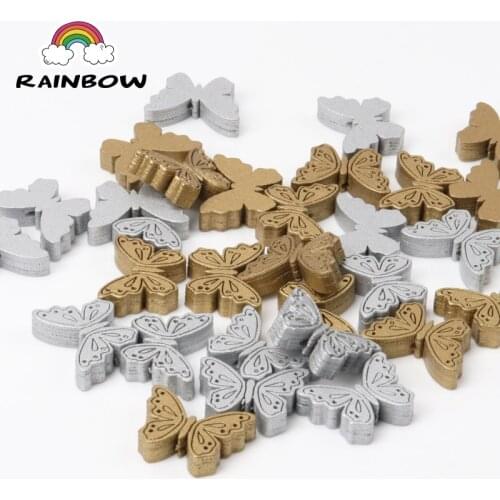 Gold and Silver Natural Butterfly Painted Wooden Material Spacer Beads For Jewelry making DIY 20mm 50pcs