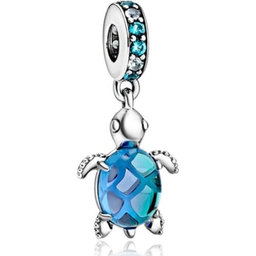 1Pcs New Cute Blue Turtle Pendant DIY Beads Suitable for Original Pandora Charm Bracelet Ladies Jewelry Making Gifts