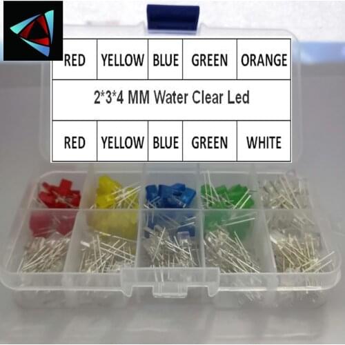 200pcs/Lot 2*3*4mm Square LED Kit primary color Water Clear Red Blue Green Yellow Orange White DIY 2X3X4 Diode pack