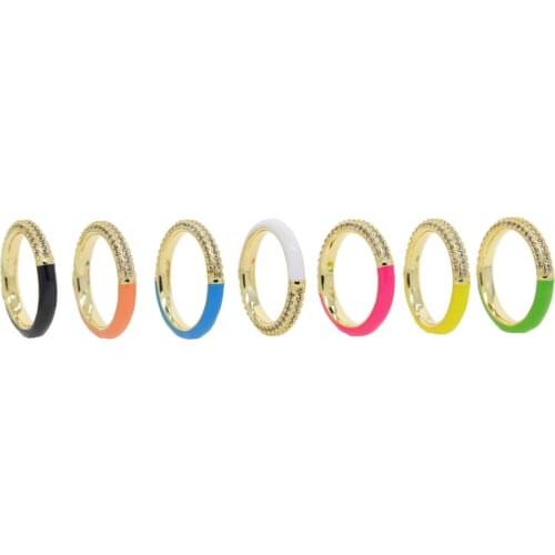 2021 New Fashion Rainbow Women Jewelry Unique Half CZ Neon Enamel Stacking CZ Eternity Band Ring