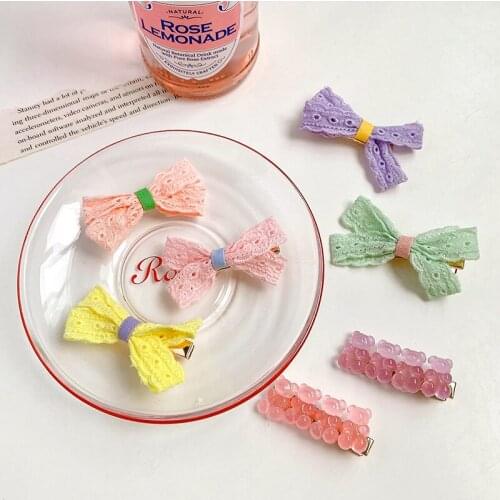 3 Pcs/Set Children Cute Cartoon Bear Bow Ornament Hair Clips Girls Lovely Alloy Colors Barrettes Hairpins Kids Hair Accessories