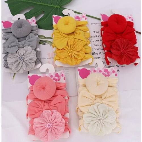 3Pcs/Set Cute Bows Flowers Baby Girl Headbands Soft Knot Elastic Hair Bands For Newborn Baby Headbands Baby Hair Accessories
