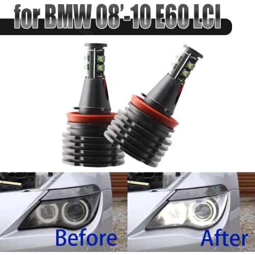 6000K White 160W 8 LED 3000LM Car Angel Eye Marker Headlights Bulbs Lamps for BMW 2008-2010 5 Series E60 (LCI)