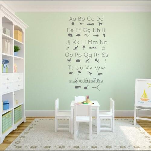 ABC Alphabet Picture Icons Shilouettes Wall Decal Stickers Kids Room Art Vinyl Home Decor Childrens Teaching Wallpapers LC575