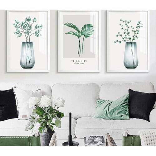 Watercolor Canvas Painting Green Plants Poster Green Leaves Decor Pictures Modern Wall Art Paintings for Living Room Home Decor