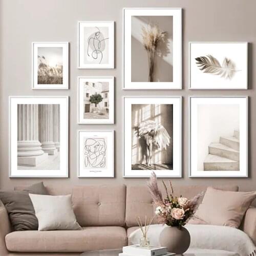 Angel Girl Sunset Reed Grass Pillar Abstract Line Wall Art Print Canvas Painting Nordic Poster Decor Pictures For Living Room