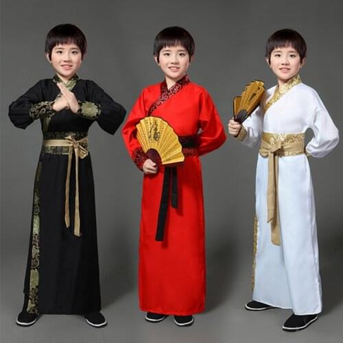 Ancient Chinese Costume Boys Stage Performance Outfit For Dynasty Men Hanfu Costume Satin Robe Kids Traditional Dress DNV10711