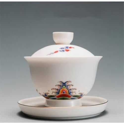 100ml White Porcelain Gaiwan Painted Colorful Tea Bowl with Lid Saucer Kit Tea Ceremony Drinkware Teaware Tea Maker Decor Crafts