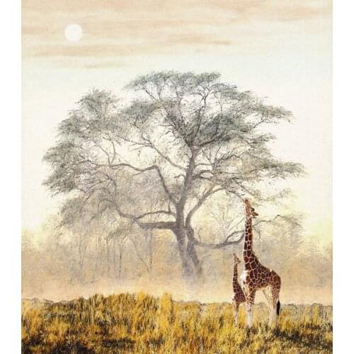 Free shipping classical giraffe eating leaves landscape canvas prints oil painting printed on canvas wall art decoration picture
