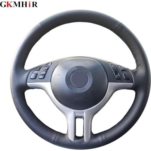GKMHiR DIY Customized Hand-Stitched Black Artificial Leather Car Steering Wheel Cover for BMW E39 E46 325i E53 X5 X3