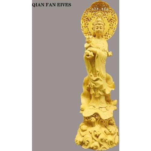 Solid wood gifting child, Guanyin Bodhisattva statue， modern art sculpture，Chinese Buddha Statue，Home blessing decorations