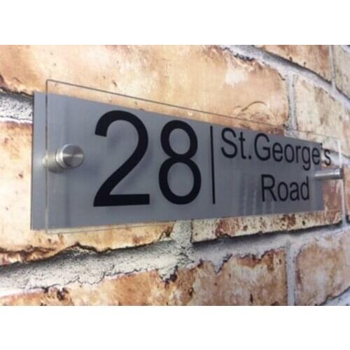 DIY House Number MODERN HOUSE SIGN PLAQUE DOOR NUMBER / NAME GLASS ALUMINIUM EFFECT PERSONALISED