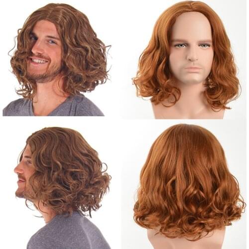 GURUILAGU Short Wavy Wigs for Men Machine Made Short Wig Male Synthetic Hair Cosplay Wig Heat Resistant Fiber Brown Black Wig