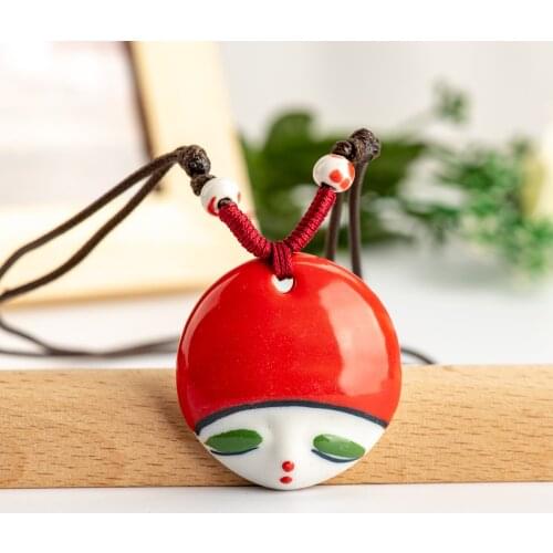 China Ceramic Girl Face Pendant rope chain fashion womens gift party necklaces #IY162