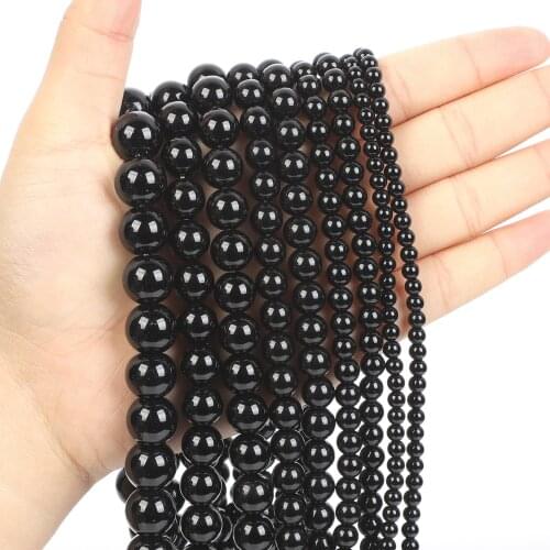 Natural Stone Black stone Charm Round Loose Beads For Jewelry Making Needlework Bracelet Diy Strand 4/6/8/10/12MM