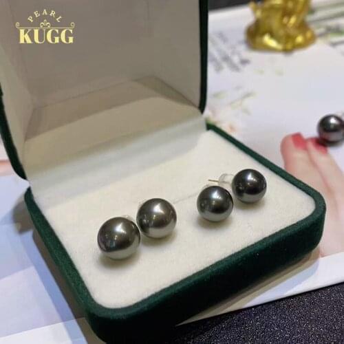 KUGG PEARL 18k Yellow Gold Earrings Natural Tahiti Black Pearl Earrings Handmade Jewelry Stud Earrings for Women